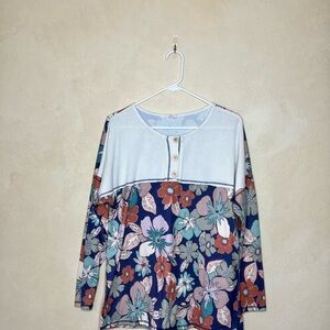 Floral Long Sleeve Top with Button Detail